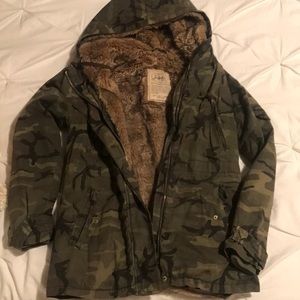 Camo faux fur lined jacket